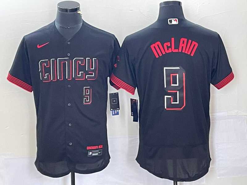 Men%27s Cincinnati Reds #9 Matt McLain Number Black 2023 City Connect Flex Base Stitched Jersey2